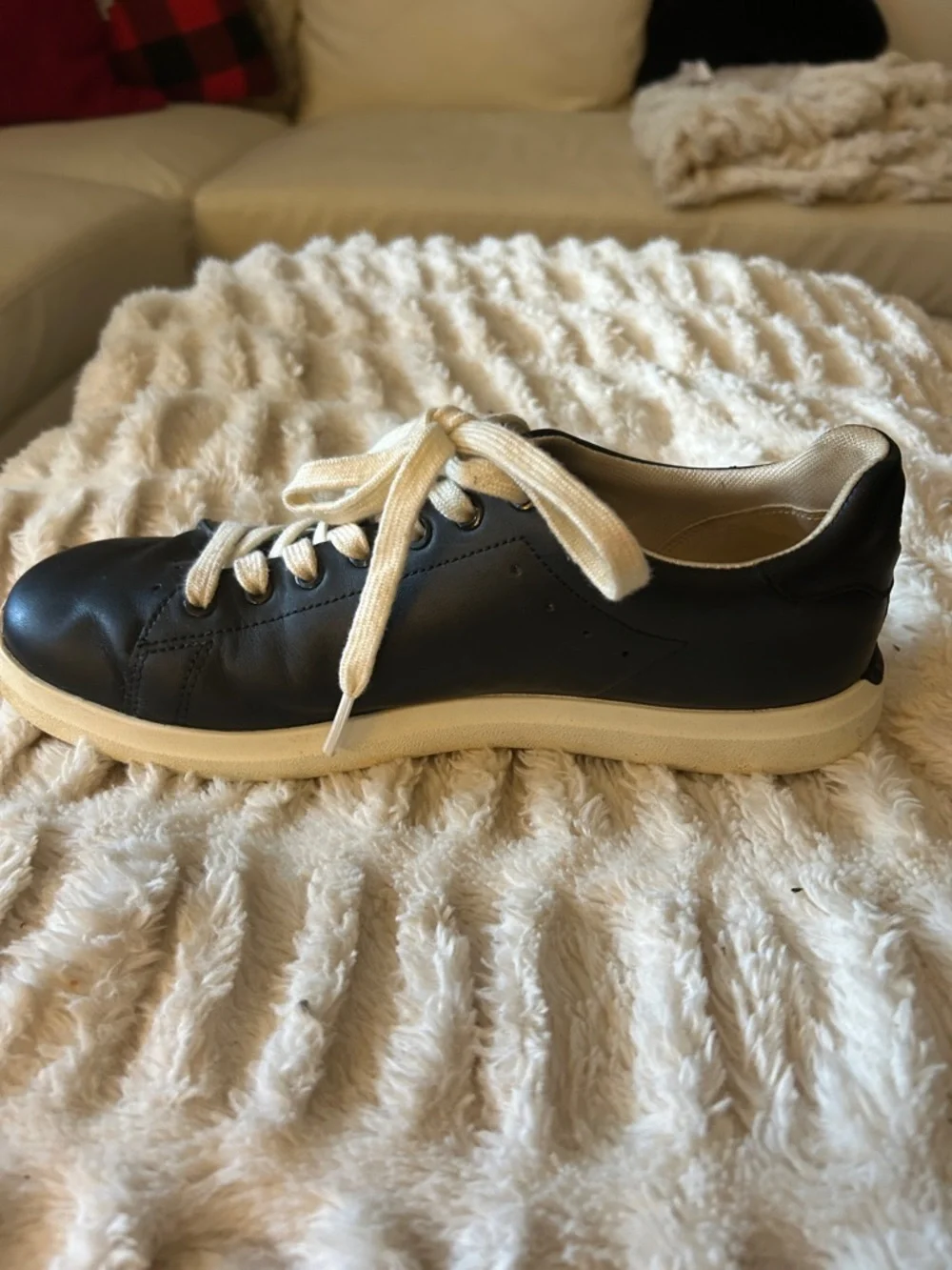 Tory Burch Black Leather Low-Top Sneakers with Cream Accents, Size 8, EUC